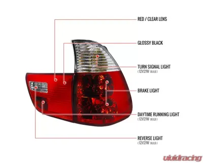 Spec-D Taillights (Chrome Housing/Red Clear Lens) BMW E53 X5 2000-2006 - LT-X500RPW-APC