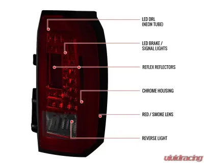 Spec-D LED Taillights (Chrome Housing/Red Smoked Lens) GMC Yukon | Yukon XL 2015-2020 - LT-YUK15RGLED-TM
