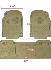 Spec-D Universal Beige PVC Rubber Floor Mats w/ 2x front & 1x rear                                     - MAT-3001BGE - Image 2