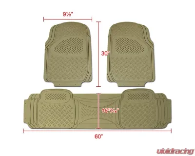 Spec-D Universal Beige PVC Rubber Floor Mats w/ 2x front & 1x rear - MAT-3001BGE