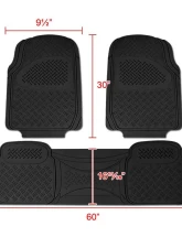 Spec-D Universal Black PVC Rubber Floor Mats w/ 2x front & 1x rear                                     - MAT-3001BLK - Image 2