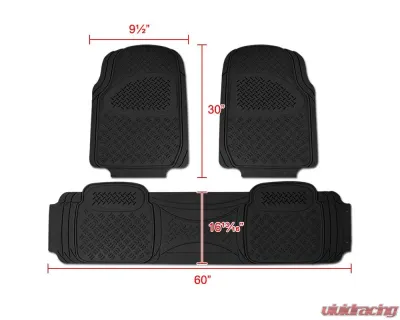 Spec-D Universal Black PVC Rubber Floor Mats w/ 2x front & 1x rear - MAT-3001BLK