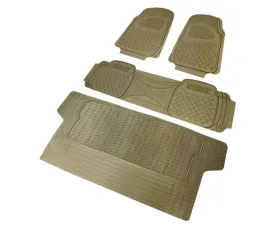 Spec-D Universal Beige PVC Rubber Floor Mats w/ 2x front, 1x rear & 1x trunk liner