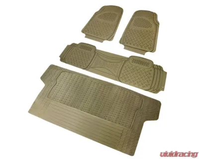 Spec-D Universal Beige PVC Rubber Floor Mats w/ 2x front, 1x rear & 1x trunk liner - MAT-3201BGE