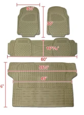Spec-D Universal Beige PVC Rubber Floor Mats w/ 2x front, 1x rear & 1x trunk liner                                     - MAT-3201BGE - Image 2