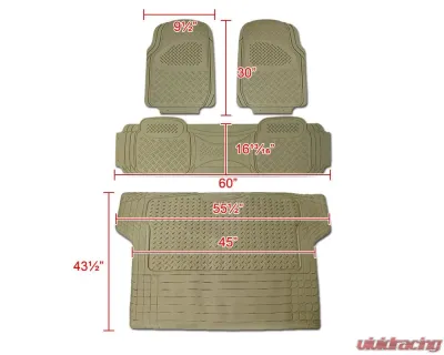 Spec-D Universal Beige PVC Rubber Floor Mats w/ 2x front, 1x rear & 1x trunk liner - MAT-3201BGE