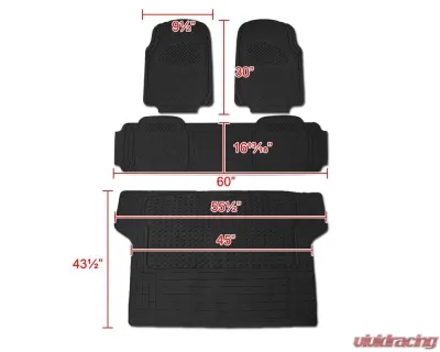 Spec-D Universal Black PVC Rubber Floor Mats w/ 2x front, 1x rear & 1x trunk liner - MAT-3201BLK