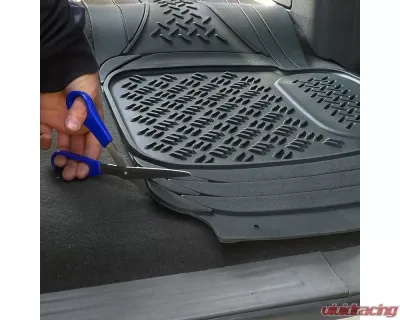 Spec-D Universal Black PVC Rubber Floor Mats w/ 2x front, 1x rear & 1x trunk liner - MAT-3201BLK