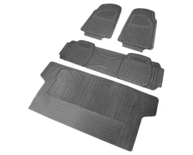 Spec-D Universal Gray PVC Rubber Floor Mats w/ 2x front, 1x rear & 1x trunk liner