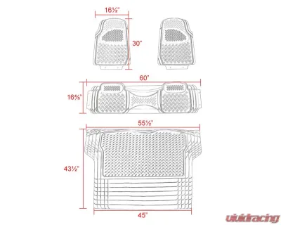 Spec-D Universal Gray PVC Rubber Floor Mats w/ 2x front, 1x rear & 1x trunk liner - MAT-3201GRY