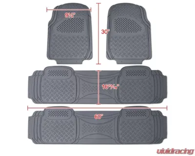 Spec-D Universal Gray PVC Rubber Floor Mats w/ 2x front & 2x rear - MAT-4001GRY