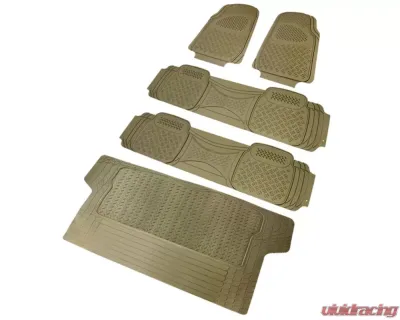 Spec-D Universal Beige PVC Rubber Floor Mats w/ 2x front, 2x rear & 1x trunk liner - MAT-4201BGE
