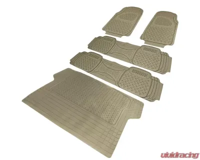 Spec-D Universal Beige PVC Rubber Floor Mats w/ 2x front, 2x rear & 1x trunk liner - MAT-4201BGE