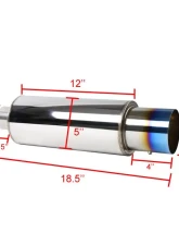 Spec-D N1 Style 2.5" Inlet | 4" Outlet T-304 Stainless Steel Exhaust Muffler w/ Burn Blue Titanium Tip                                     - MF-RS310FTT - Image 2