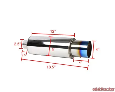 Spec-D N1 Style 2.5" Inlet | 4" Outlet T-304 Stainless Steel Exhaust Muffler w/ Burn Blue Titanium Tip - MF-RS310FTT