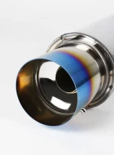 Spec-D N1 Style 2.5" Inlet | 4" Outlet T-304 Stainless Steel Exhaust Muffler w/ Burn Blue Titanium Tip                                     - MF-RS310FTT - Image 3