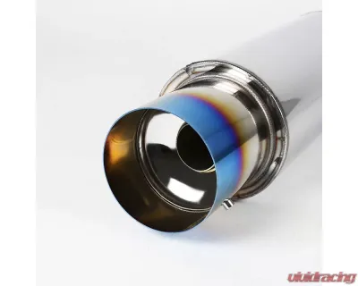 Spec-D N1 Style 2.5" Inlet | 4" Outlet T-304 Stainless Steel Exhaust Muffler w/ Burn Blue Titanium Tip - MF-RS310FTT