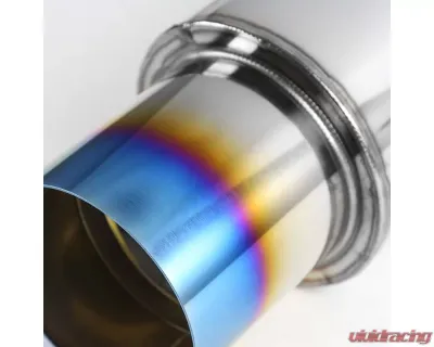 Spec-D N1 Style 2.5" Inlet | 4" Outlet T-304 Stainless Steel Exhaust Muffler w/ Burn Blue Titanium Tip - MF-RS310FTT