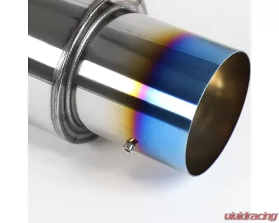 Spec-D N1 Style 2.5" Inlet | 4" Outlet T-304 Stainless Steel Exhaust Muffler w/ Burn Blue Titanium Tip - MF-RS310FTT