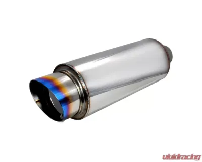 Spec-D Universal 2.5" Inlet | 4" Outlet T-304 Stainless Steel Muffler w/ Fireball Style Burn Tip - MF-RS341T
