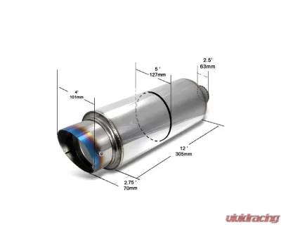 Spec-D Universal 2.5" Inlet | 4" Outlet T-304 Stainless Steel Muffler w/ Fireball Style Burn Tip - MF-RS341T