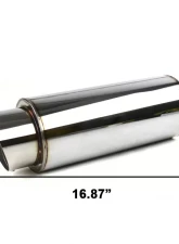 Spec-D Universal 2.5" Inlet | 4" Outlet T-304 Stainless Steel Muffler w/ Fireball Style Tip                                     - MF-RS341 - Image 3