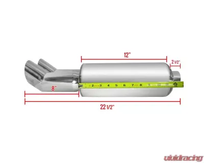 Spec-D Universal 2.5" Inlet | 3" Outlet T-304 Stainless Steel Exhaust Muffler w/ Dual Tips - MF-RS3DTM