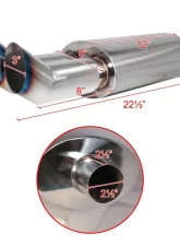 Spec-D Universal 2.5" Inlet | 3" Outlet T-304 Stainless Steel Exhaust Muffler w/ Dual Burn Tips                                     - MF-RS3DTT - Image 2