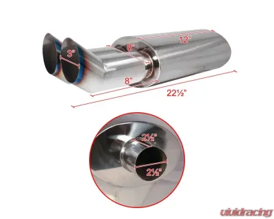 Spec-D Universal 2.5" Inlet | 3" Outlet T-304 Stainless Steel Exhaust Muffler w/ Dual Burn Tips - MF-RS3DTT
