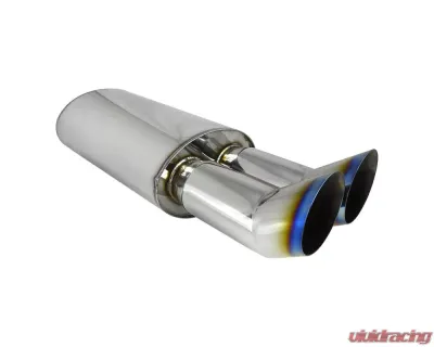 Spec-D Universal 2.5" Inlet | 3" Outlet T-304 Stainless Steel Exhaust Muffler w/ Dual Burn Tips - MF-RS3DTT