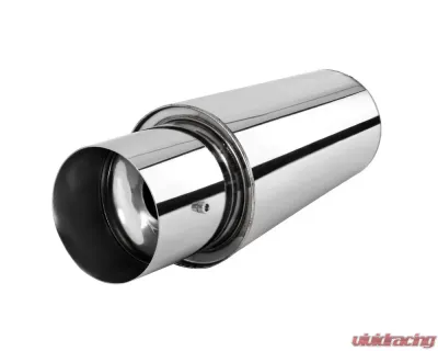 Spec-D Universal 2.5" Inlet | 4" Outlet T-304 Stainless Steel Spiral Flow Exhaust Muffler Burn Tip w/ Silencer - MF-SS3103