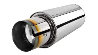 Spec-D Universal 3" Inlet/4" Outlet Stainless Steel Spiral Flow Exhaust Muffler w/ Burnt Tip                                     - MF-SS3103T - Image 10