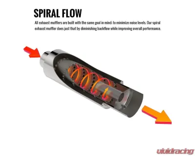 Spec-D Universal 3" Inlet | 4" Outlet T-304 Stainless Steel Spiral Flow Exhaust Muffler w/ Silencer - MF-SS3103T