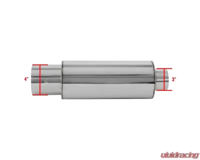 Spec-D Universal 2.5" Inlet | 4" Outlet T-304 Stainless Steel Spiral Flow Exhaust Muffler Burn Tip w/ Silencer - MF-SS3103