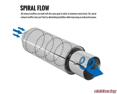 Spec-D Universal 2.5" Inlet | 4" Outlet T-304 Stainless Steel Spiral Flow Exhaust Muffler Burn Tip w/ Silencer - MF-SS3103