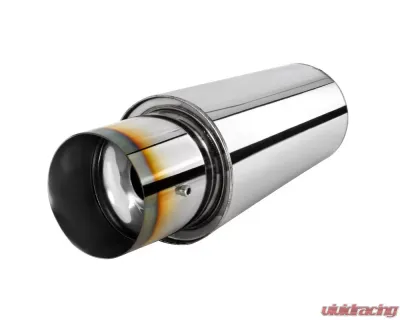 Spec-D Universal 3" Inlet | 4" Outlet T-304 Stainless Steel Spiral Flow Exhaust Muffler Burn Tip w/ Silencer - MF-SS310T