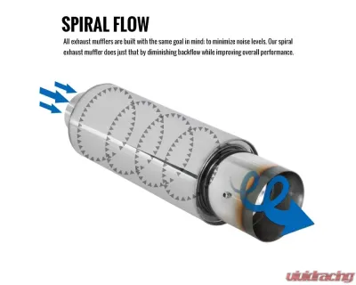 Spec-D Universal 3" Inlet | 4" Outlet T-304 Stainless Steel Spiral Flow Exhaust Muffler Burn Tip w/ Silencer - MF-SS310T
