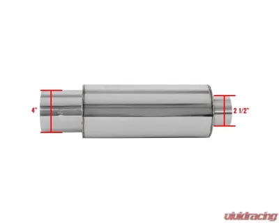 Spec-D Universal 2.5" Inlet | 4" Outlet T-304 Stainless Steel Spiral Flow Exhaust Muffler w/ Silencer - MF-SS310