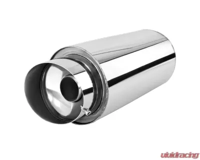 Spec-D Universal 2.5" Inlet | 4" Outlet T-304 Stainless Steel Spiral Flow Exhaust Muffler w/ Slanted Tip - MF-SS341