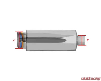 Spec-D Universal 3" Inlet | 4" Outlet T-304 Stainless Steel Spiral Flow Exhaust Muffler w/ Slanted Tip - MF-SS3413T