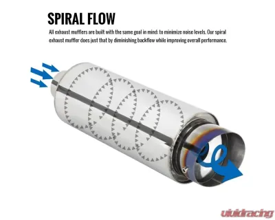 Spec-D Universal 3" Inlet | 4" Outlet T-304 Stainless Steel Spiral Flow Exhaust Muffler w/ Slanted Tip - MF-SS3413T