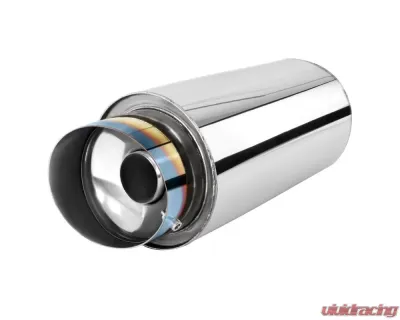Spec-D Universal 3" Inlet | 4" Outlet T-304 Stainless Steel Spiral Flow Exhaust Muffler w/ Slanted Burn Tip - MF-SS341T