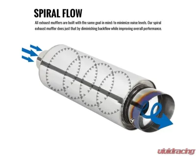 Spec-D Universal 3" Inlet | 4" Outlet T-304 Stainless Steel Spiral Flow Exhaust Muffler w/ Slanted Burn Tip - MF-SS341T