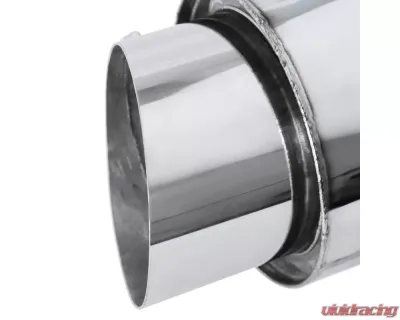 Spec-D Universal 2.5" Inlet | 4" Outlet T-304 Stainless Steel Spiral Flow Exhaust Muffler w/ Slanted Tip - MF-SS341
