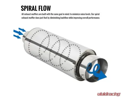Spec-D Universal 2.5" Inlet | 4" Outlet T-304 Stainless Steel Spiral Flow Exhaust Muffler w/ Slanted Tip - MF-SS341