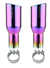 Spec-D Universal 2.5" Inlet | 3.875" Outlet Rainbow T-304 Stainless Steel Purple Angled Burn Exhaust Tip (2pc)                                     - MF-TPA002PT - Image 10