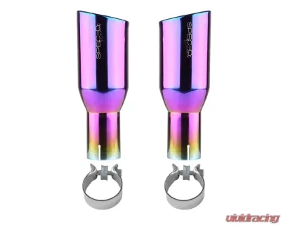 Spec-D Universal 2.5" Inlet | 3.875" Outlet Rainbow T-304 Stainless Steel Purple Angled Burn Exhaust Tip (2pc) - MF-TPA002PT