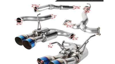 Spec-D 4" Quad Tip Stainless Steel Catback Exhaust System w/ Burnt Tip Subaru WRX | STI 2015-2022                                     - MFCAT3-WRX15QT-SD - Image 2
