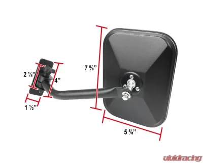 Spec-D Black Stainless Steel Quick Release Square Side Mirrors Jeep Wrangler 1997-2018 - RMQ-WRG07BK-FY