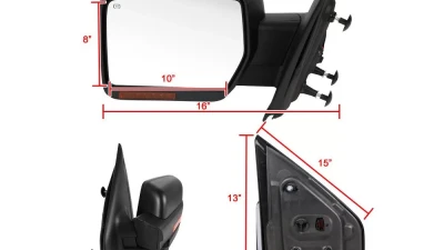 Spec-D Black Power Adjustable & Heated Side Mirror w/ LED Amber Turn Signal & Puddle Light - Driver Side Only Ford F-150 2007-2014                                     - RMV-F15007HP-FS-L - Image 8